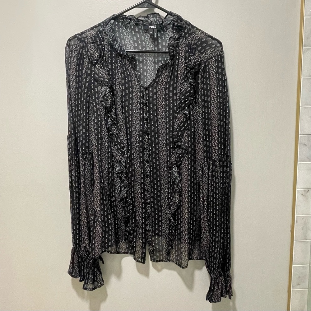 Paige Black Sheer Ruffle Blouse